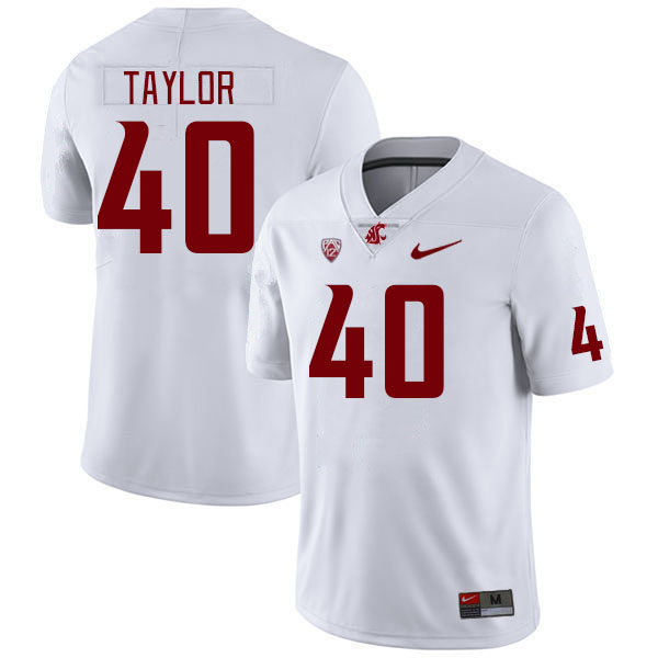 Men #40 Joe Taylor Washington State Cougars College Football Jerseys Stitched Sale-White - Click Image to Close